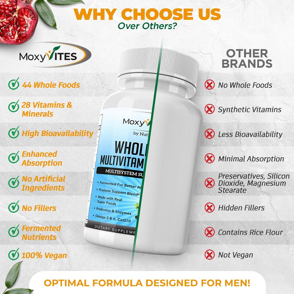 Mens Multivitamins - Daily Mens Vitamins with 44 Organic Whole Food - Multivitamin for Men with Iron & Fermented Nutrients - Vegan Daily Vitamin for Men with B-Complex, Probiotics, Omegas