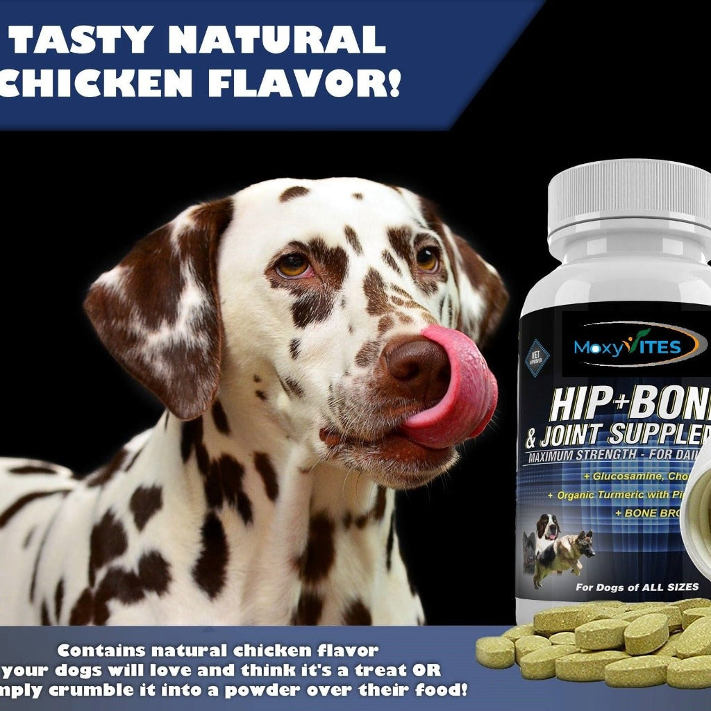 Hip Bone and Joint Supplement for Dogs -Glucosamine Chondroitin for Dogs, MSM, Organic Turmeric - Hip Dysplasia, ACLs - Best Dog Joint Supplement for Joint Support - 120 Tablets